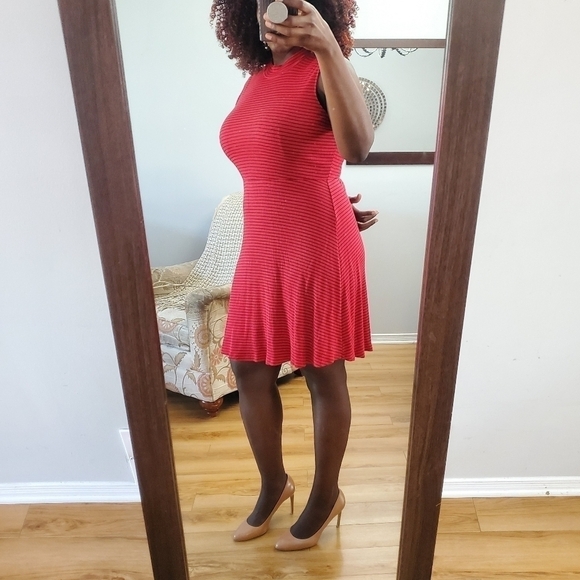 OLD Navy Women's Dress Mock Neck Red Stripes Ribbed Size Large - Picture 4 of 11